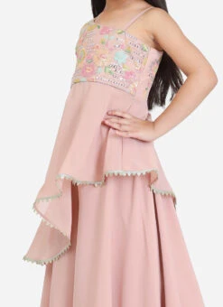 Top From Kids Girls Pink Net Embroidered Palazzo Set After Six Wear