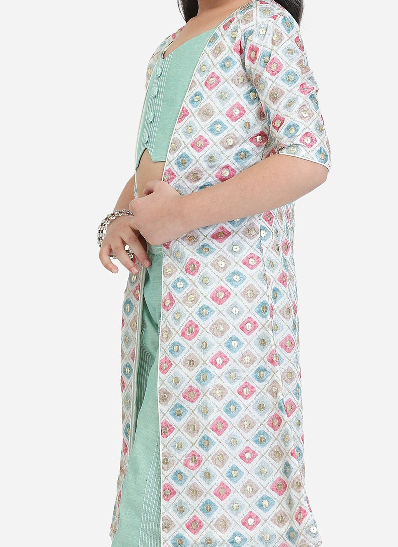 Bottom From Kids Girls White Jacket N Pista Green Embroidered Palazzo Set After Six Wear 1 Bottom From Kids Girls White Jacket N Pista Green Embroidered Palazzo Set After Six Wear