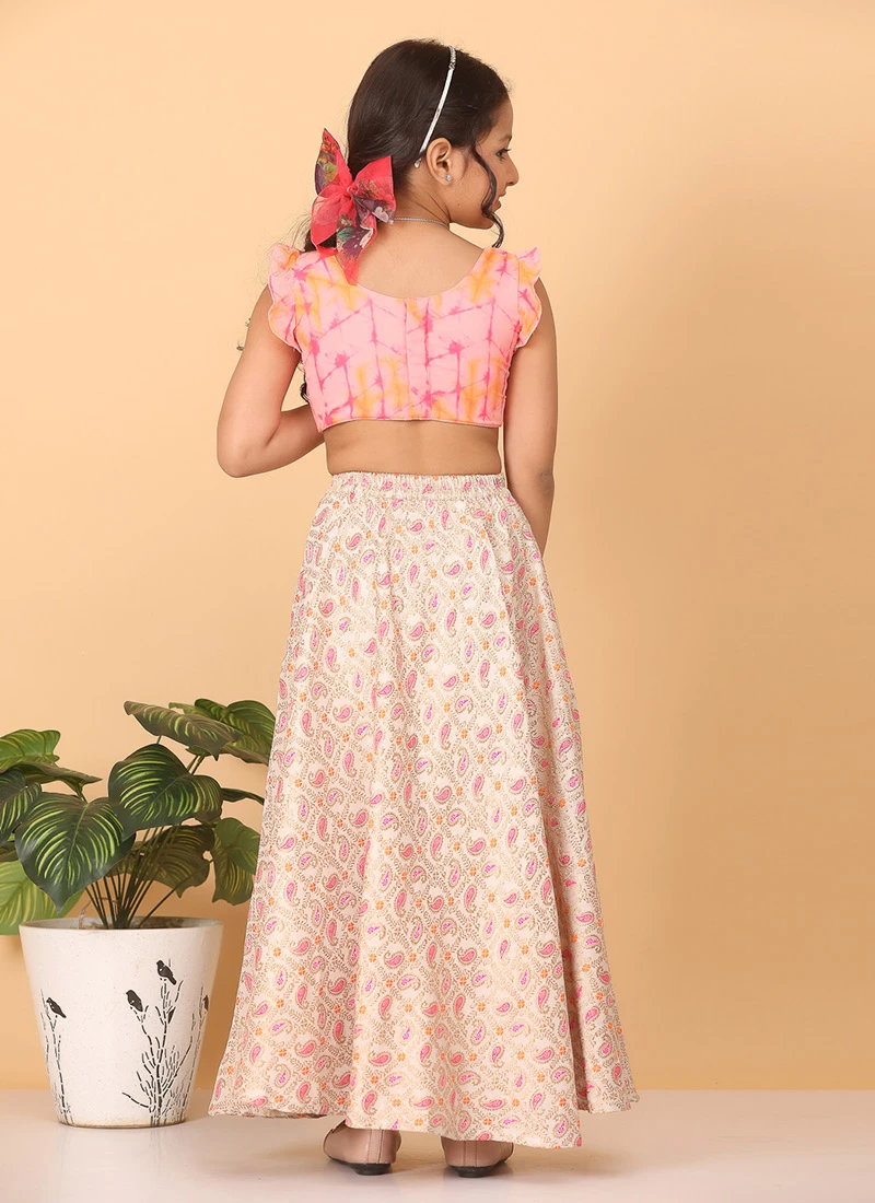 Dupatta From Kids Girls White N Multicolored Ruffled Arm Lehenga Set After Six Wear 3 Dupatta From Kids Girls White N Multicolored Ruffled Arm Lehenga Set After Six Wear - Image 3