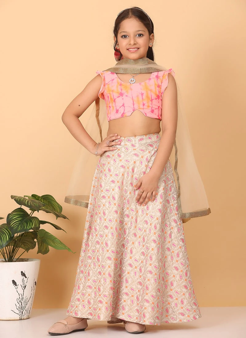 Dupatta From Kids Girls White N Multicolored Ruffled Arm Lehenga Set After Six Wear 2 Dupatta From Kids Girls White N Multicolored Ruffled Arm Lehenga Set After Six Wear - Image 2