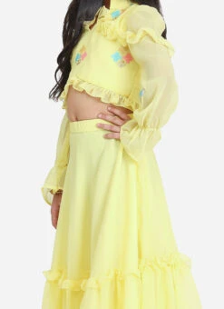 Skirt From Kids Girls Yellow Embroidered Georgette Crop Top N Skirt Set After Six Wear