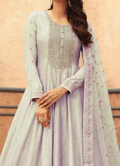 Lavender Dola Silk Embroidered N Stones Anarkali Suit Party Wear