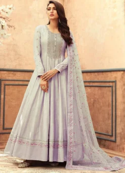 Lavender Dola Silk Embroidered N Stones Anarkali Suit Party Wear -Mahra Clothing Shop Lavender Dola Silk Embroidered N Stones Anarkali Suit SLSLI130314064 u
