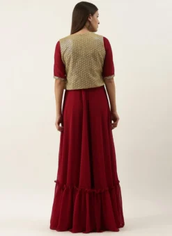Beige Net N Maroon Jacket Style Gown Festive Wear -Mahra Clothing Shop Lavender Net N Maroon Jacket Style Gown IWBS02202321 b