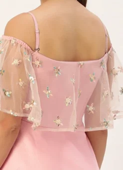 White Embroidered Net N Pink Satin Dress Party Wear -Mahra Clothing Shop Light Beige Embroidered Net N Pink Satin Dress DRBS02302457 rrc2 1