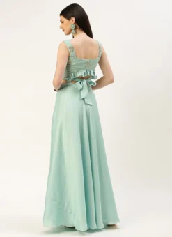 Teen Girls Light Blue Net Embroidered N Green Satin Skirt Set Festive Wear -Mahra Clothing Shop Light Blue Net Embroidered N Green Satin Skirt Set IWBS02211107 b 1