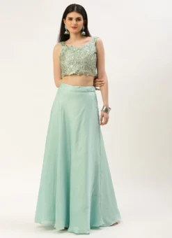Teen Girls Light Blue Net Embroidered N Green Satin Skirt Set Festive Wear -Mahra Clothing Shop Light Blue Net Embroidered N Green Satin Skirt Set IWBS02211107 u 1
