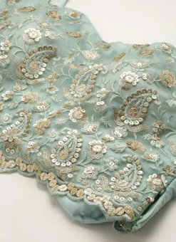 Teen Girls Light Blue Net Embroidered N Green Satin Skirt Set Festive Wear -Mahra Clothing Shop Light Blue Net Embroidered N Green Satin Skirt Set IWBS02211107 rrc1 1