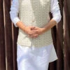 Light Brown Cotton Printed Nehru Jacket