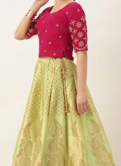 Teen Girls Light Green N Pink Georgette Lehenga Set Festive Wear
