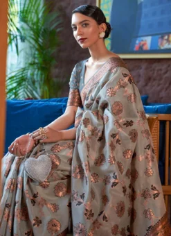 Light Grey Color Zari Work Silk Saree Festive Wear -Mahra Clothing Shop Light Grey Color Zari Work Silk Saree SASLI1981283001 b