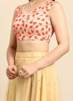 Light Peach Embroidered Chiffon Blouse Festive Wear