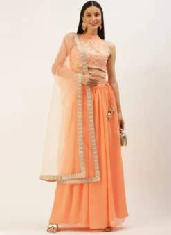 Teen Girls Peach N Off White Halter Neck Lehenga Festive Wear -Mahra Clothing Shop Light Peach N Off White Halter Neck Lehenga GHBS02204792 u