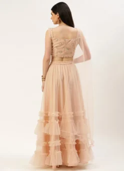 Teen Girls Light Peach Net Sequins Embroidered Lehenga Wedding Wear -Mahra Clothing Shop Light Peach Net Sequins Embroidered Lehenga GHBS02212521 b
