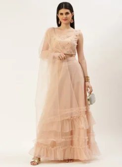 Teen Girls Light Peach Net Sequins Embroidered Lehenga Wedding Wear -Mahra Clothing Shop Light Peach Net Sequins Embroidered Lehenga GHBS02212521 u