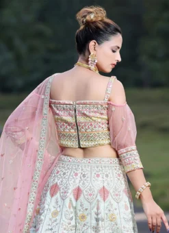 Teen Girls Light Pista Dupion Silk Embroidered Kali Lehenga Wedding Wear -Mahra Clothing Shop Light Pista Dupion Silk Embroidered Kali Lehenga GHBS02307809 b