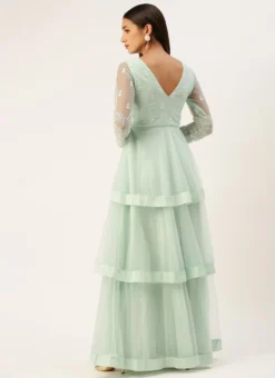 Light Sea Green Net Embroidered Gown Party Wear -Mahra Clothing Shop Light Sea Green Net Embroidered Gown IWBS02301737 b