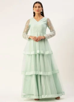 Light Sea Green Net Embroidered Gown Party Wear -Mahra Clothing Shop Light Sea Green Net Embroidered Gown IWBS02301737 u