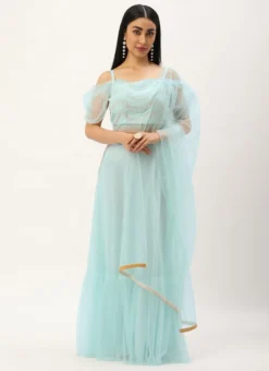 Skirt From Light Sea Green Net Embroidered Lehenga After Six Wear -Mahra Clothing Shop Light Sea Green Net Embroidered Lehenga GHBS02212563 u