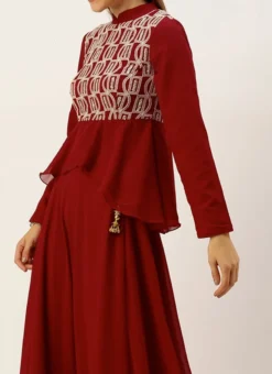 Long Choli Full Sleeve Maroon Embroidered Lehenga Festive Wear