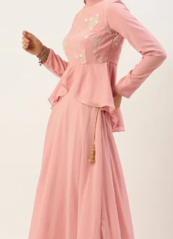 Long Choli Full Sleeve Pink Embroidered Lehenga Festive Wear