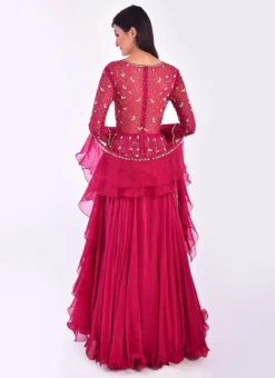 Magenta Chinon Silk And Georgette Embroidered Anarkali Suit Wedding Wear -Mahra Clothing Shop Magenta Chinon Silk and Georgette Embroidered Anarkali Suit SLDVC179 b