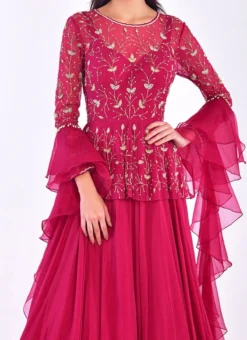 Magenta Chinon Silk And Georgette Embroidered Anarkali Suit Wedding Wear