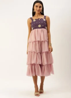 Magenta N Pink Embroidered Layered Dress Festive Wear -Mahra Clothing Shop Magenta N Pink Embroidered Layered Dress DRBS02209669 u
