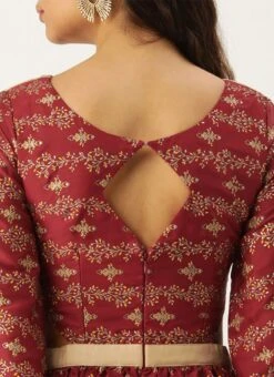 Maroon Art Silk Foil Printed Maxi Dress Festive Wear -Mahra Clothing Shop Maroon Art Silk Foil Printed Maxi Dress DRBS02211115 rrc2