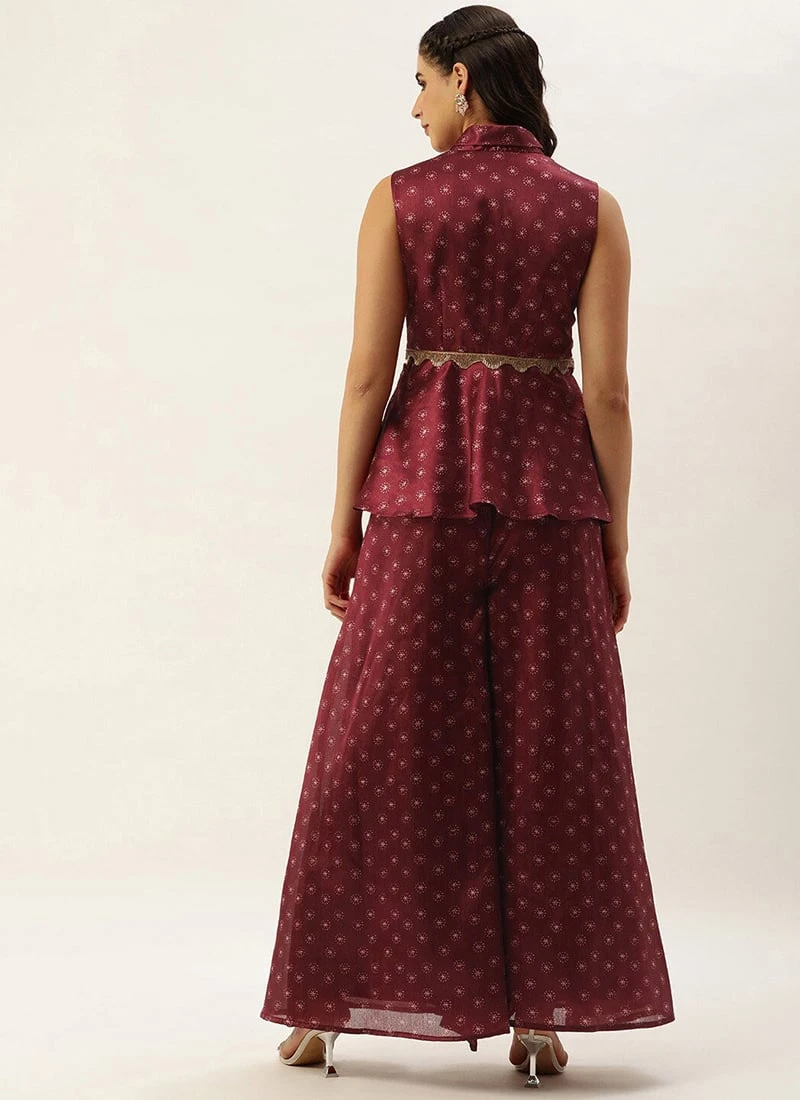 Bottom From Maroon Art Silk Printed Co Ords Set After Six Wear 4 Bottom From Maroon Art Silk Printed Co Ords Set After Six Wear - Image 4