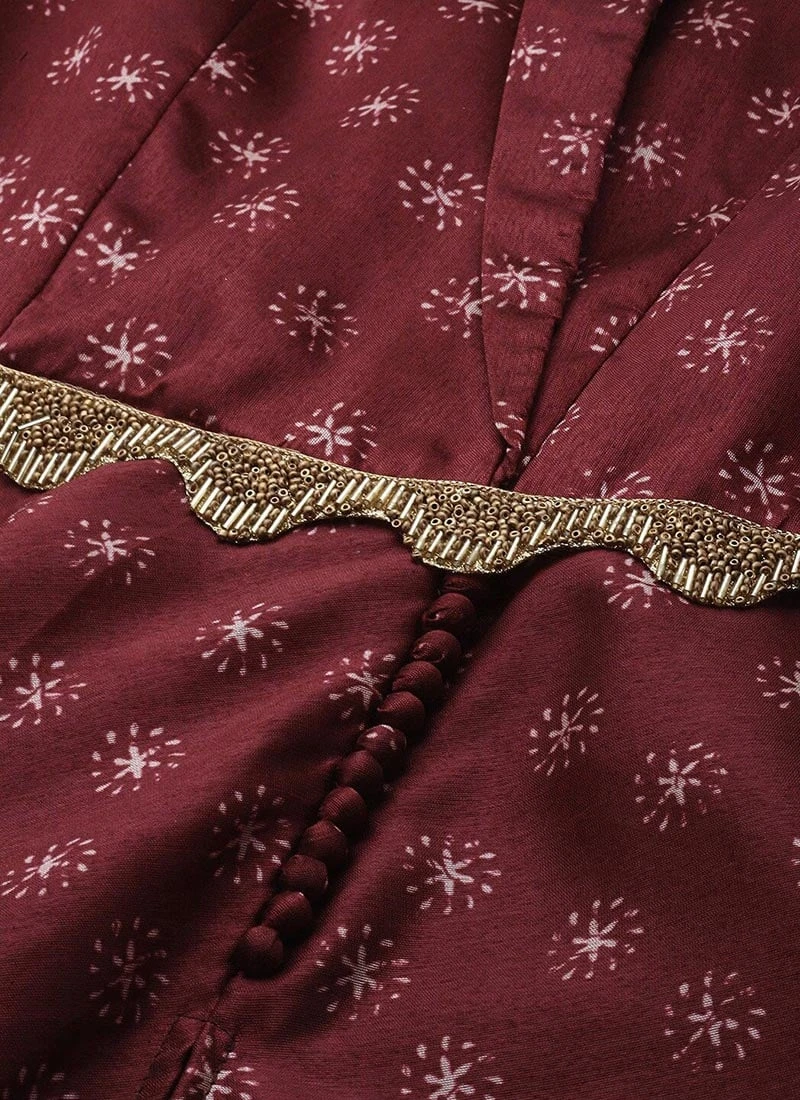 Bottom From Maroon Art Silk Printed Co Ords Set After Six Wear 5 Bottom From Maroon Art Silk Printed Co Ords Set After Six Wear - Image 5