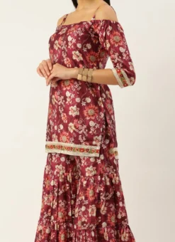 Bottom From Maroon Art Silk Printed Gharara Set After Six Wear