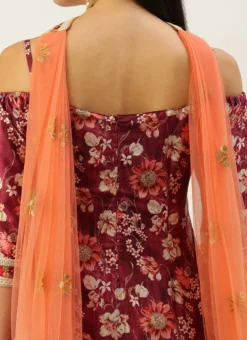 Top From Maroon Art Silk Printed Gharara Set After Six Wear -Mahra Clothing Shop Maroon Art Silk Printed Gharara Set SLBS02302280 rrc2 1