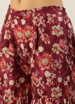 Bottom From Maroon Art Silk Printed Gharara Set After Six Wear -Mahra Clothing Shop Maroon Art Silk Printed Gharara Set SLBS02302280 rrc3 2