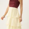 Teen Girls Maroon Art Silk Printed N Off White Layered Dress Festive Wear