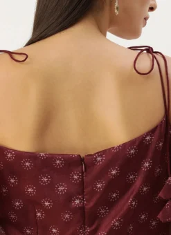 Maroon Art Silk Printed N Off White Layered Dress Festive Wear 13 Maroon Art Silk Printed N Off White Layered Dress Festive Wear -Mahra Clothing Shop Maroon Art Silk Printed N Off White Layered Dress IWBS02303686 rrc2