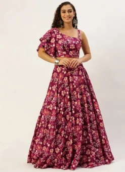 Teen Girls Maroon Art Silk Printed Skirt Set Party Wear -Mahra Clothing Shop Maroon Art Silk Printed Skirt Set IWBS02302382 u 1