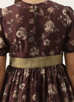Maroon Chanderi Silk Puff Sleeve Dress Festive Wear After Six Wear -Mahra Clothing Shop Maroon Chanderi Silk Puff Sleeve Dress DRBS02201262 rrc2