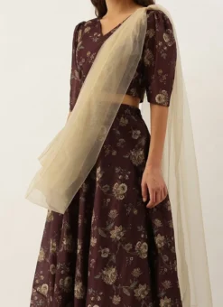 Teen Girls Maroon Digital Printed Indo Western Set Festive Wear