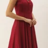 Teen Girls Maroon Embroidered Georgette Gown Festive Wear
