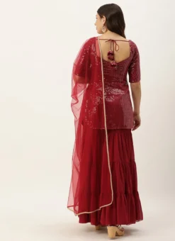 Top From Maroon Embroidered Georgette Palazzo Suit After Six Wear -Mahra Clothing Shop Maroon Embroidered Georgette Palazzo Suit SLBS02304047 b 1