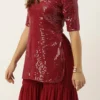 Top From Maroon Embroidered Georgette Palazzo Suit After Six Wear
