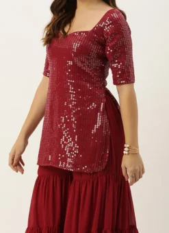 Top From Maroon Embroidered Georgette Palazzo Suit After Six Wear