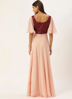 Teen Girls Maroon Embroidered N Pink Georgette Gown Party Wear -Mahra Clothing Shop Maroon Embroidered N Pink Georgette Gown IWBS02110820 b