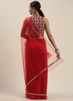 Teen Girls Maroon Embroidered N Red Ruffles Saree Party Wear -Mahra Clothing Shop Maroon Embroidered N Red Ruffles Saree SABS02107566 b 1