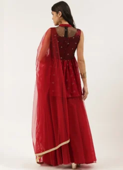 Teen Girls Maroon Embroidered Sharara Suit Festive Wear -Mahra Clothing Shop Maroon Embroidered Sharara Suit SLBS02204831 b