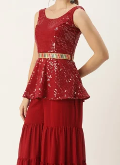 Teen Girls Maroon Embroidered Top N Palazzo Set Festive Wear