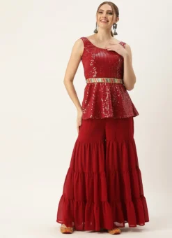 Bottom From Maroon Embroidered Top N Palazzo Set After Six Wear -Mahra Clothing Shop Maroon Embroidered Top N Palazzo Set IWBS02303875 u