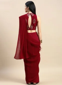 Teen Girls Maroon Georgette Half N Half Sari Festive Wear -Mahra Clothing Shop Maroon Georgette Sequins Half N Half Sari SABS02302376 b 1