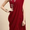 Teen Girls Maroon Georgette Half N Half Sari Festive Wear